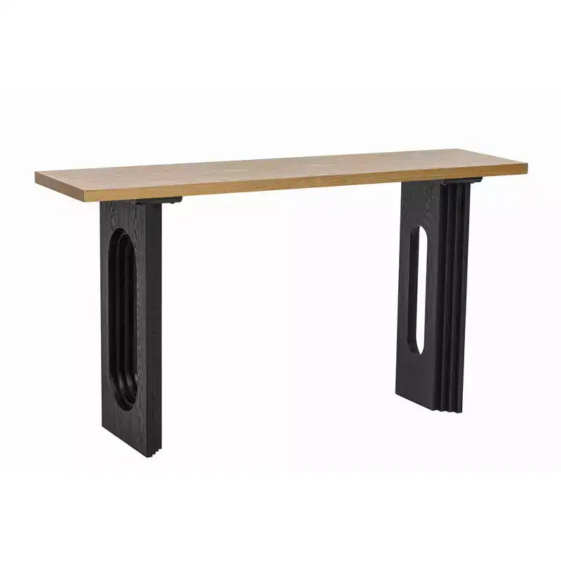 Okak 59.2IN Console moderne en bois avec placage, table d'entrée avec pieds ronds creux, table d'appoint pour couloir, salon, naturel