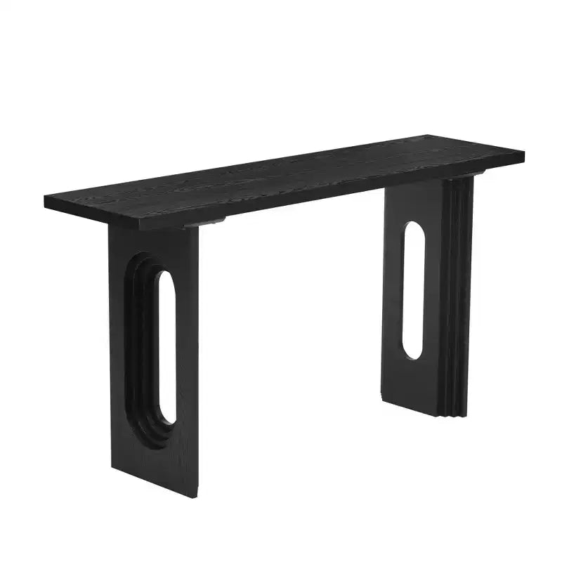 Okak Table console moderne de 150 cm avec placage en bois, table d'entrée avec pieds creux ronds, table d'appoint pour couloir, salon, noire
