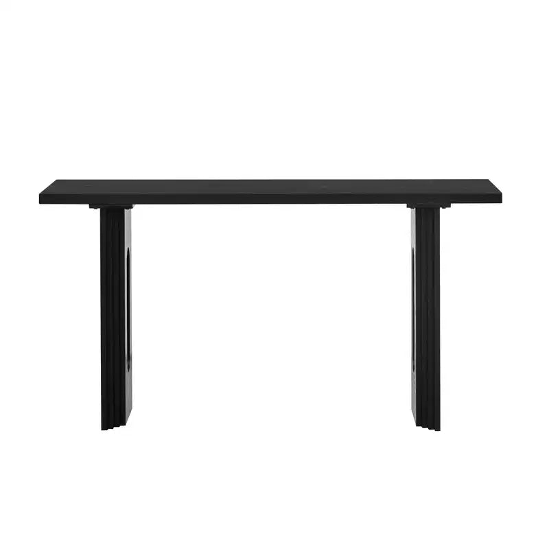 Okak Table console moderne de 150 cm avec placage en bois, table d'entrée avec pieds creux ronds, table d'appoint pour couloir, salon, noire