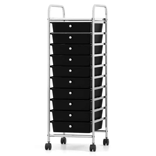 Costway Rolling Storage Cart with Chrome Plated Metal Frame & Lockable Universal Wheels Black/Clear/Multicolor