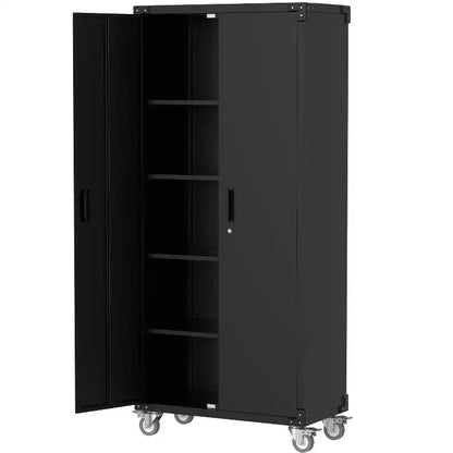 Storage Metal Cabinet 71 with Doors and 4 Shelves Adjustable Adjustable Feet and Lock Tall Storage Cabinet