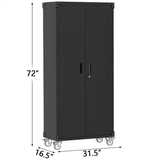 Meuble de rangement métallique 71 po avec portes et 4 étagères réglables Pieds réglables et serrure Grande armoire de rangement