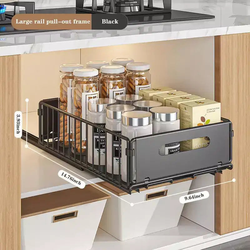 Tiroir télescopique, tiroir coulissant 37,5 P x 24,5 L x 10 H cm, organisateur de placard de cuisine en acier au carbone