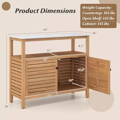 Armoire de rangement d'extérieur Costway en bois avec comptoir aspect marbre, étagère ouverte et 2 portes