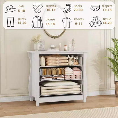 Commode Vintage Blanche de Style Français, 3 Tiroirs Verticaux, S'Adapte à Plusieurs Scènes Comme les Chambres, les Couloirs et les Entrées