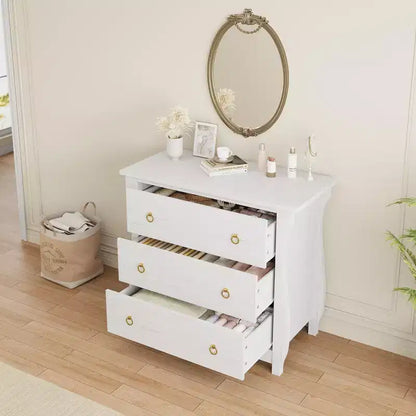 Commode Vintage Blanche de Style Français, 3 Tiroirs Verticaux, S'Adapte à Plusieurs Scènes Comme les Chambres, les Couloirs et les Entrées