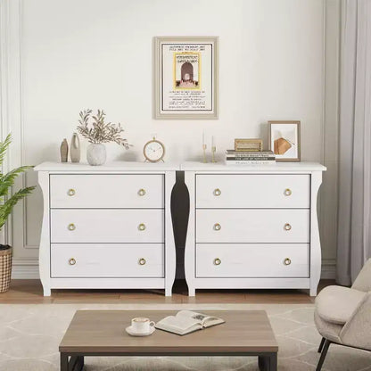 Commode Vintage Blanche de Style Français, 3 Tiroirs Verticaux, S'Adapte à Plusieurs Scènes Comme les Chambres, les Couloirs et les Entrées