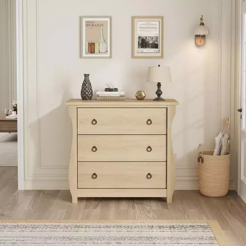 Commode Vintage Blanche de Style Français, 3 Tiroirs Verticaux, S'Adapte à Plusieurs Scènes Comme les Chambres, les Couloirs et les Entrées