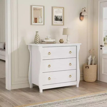Commode Vintage Blanche de Style Français, 3 Tiroirs Verticaux, S'Adapte à Plusieurs Scènes Comme les Chambres, les Couloirs et les Entrées