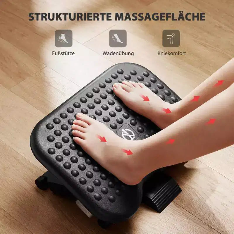 Adjustable Desk Footrest, Foot Rest for Under Desk at Work with Massage, Adjustable Foot Stool with 3 Height Position 30 Degree Tilt Angle Adjustment