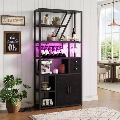 Bakers Rack , Microwave Stand with Storage, Farmhouse Coffee Bar Cabinet with Wine Rack