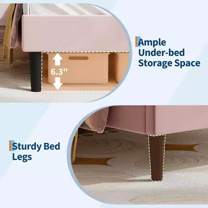 Cadre de lit complet avec tiroir, cadre de lit rembourré silencieux avec tête de lit en forme de chat, lumières LED RVB et support de lattes en bois solide