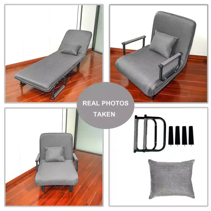 Homy Casa Chaise d'appoint pliante avec dossier et oreiller réglables, chaise longue convertible pour petits espaces, dortoirs ou bureau à domicile, gris