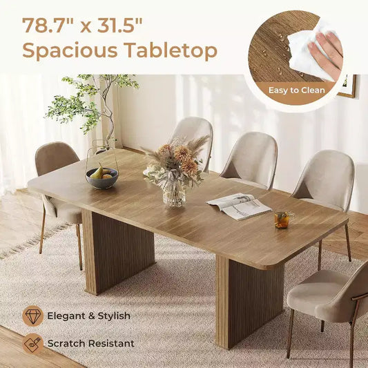 Table de salle à manger moderne Zevemomo pour 6 à 10 personnes, table de cuisine en bois avec double piédestal robuste, table à dîner en bois pour salle à manger