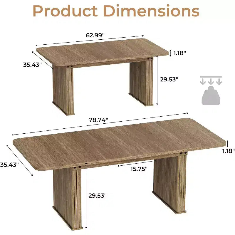 Table de salle à manger moderne Zevemomo pour 6 à 10 personnes, table de cuisine en bois avec double piédestal robuste, table à dîner en bois pour salle à manger