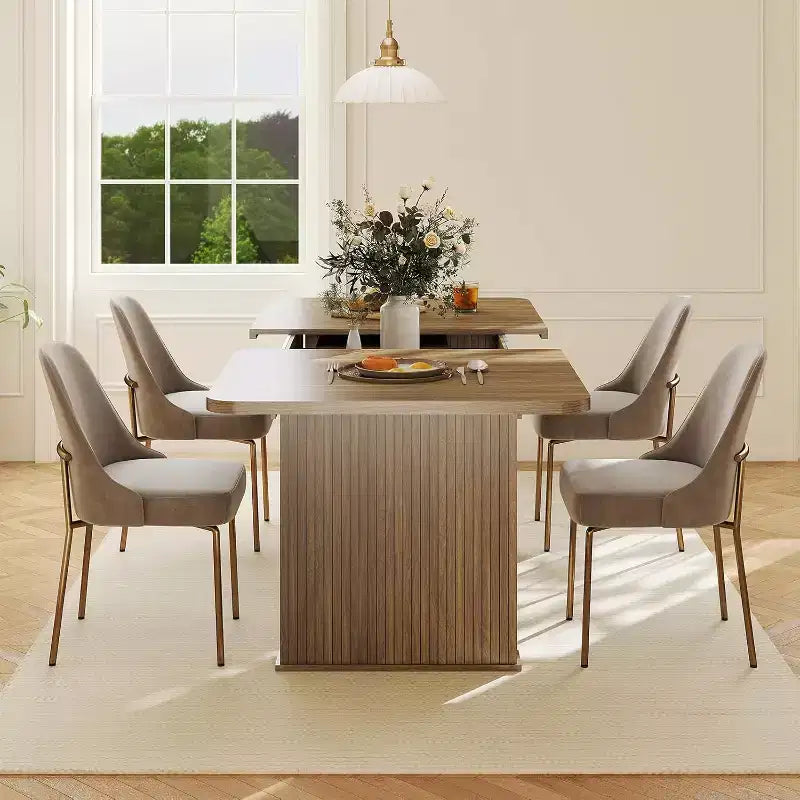 Table de salle à manger moderne Zevemomo pour 6 à 10 personnes, table de cuisine en bois avec double piédestal robuste, table à dîner en bois pour salle à manger
