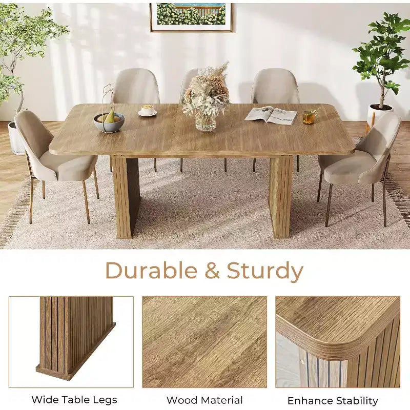 Table de salle à manger moderne Zevemomo pour 6 à 10 personnes, table de cuisine en bois avec double piédestal robuste, table à dîner en bois pour salle à manger