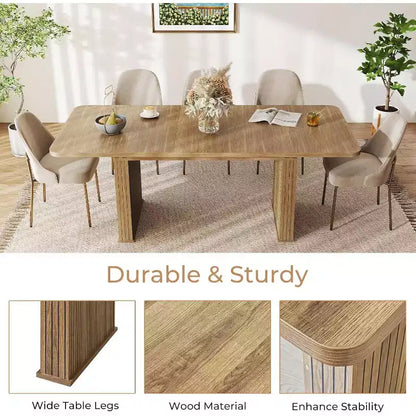Table de salle à manger moderne Zevemomo pour 6 à 10 personnes, table de cuisine en bois avec double piédestal robuste, table à dîner en bois pour salle à manger