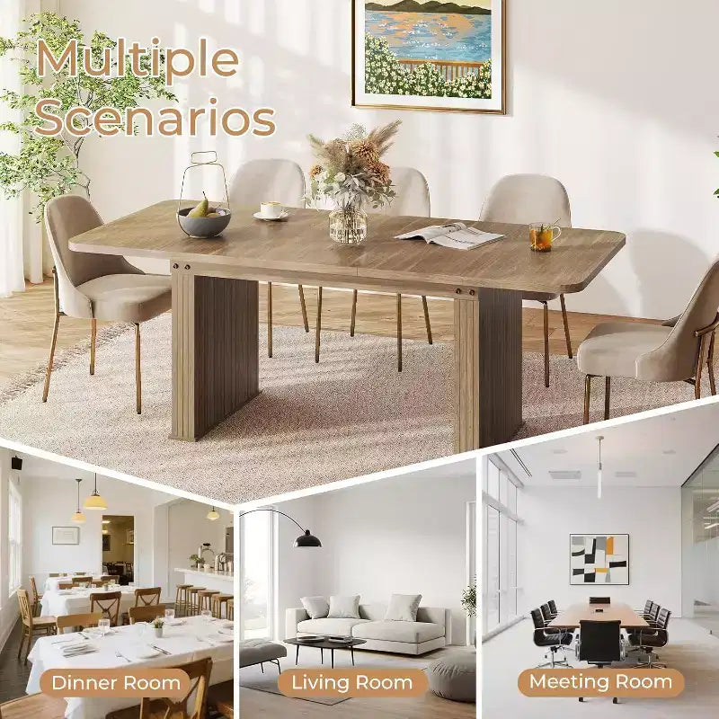 Table de salle à manger moderne Zevemomo pour 6 à 10 personnes, table de cuisine en bois avec double piédestal robuste, table à dîner en bois pour salle à manger