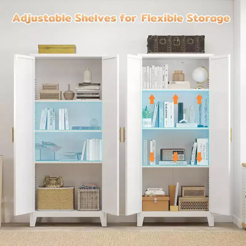 Zevemomo 61 Armoire de Rangement en Métal, Armoire Autonome à 2 Portes avec 3 Étagères Réglables, Meuble de Rangement Blanc pour Cuisine Salle de Bain Buanderie