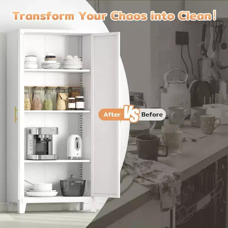 Zevemomo 61 Armoire de Rangement en Métal, Armoire Autonome à 2 Portes avec 3 Étagères Réglables, Meuble de Rangement Blanc pour Cuisine Salle de Bain Buanderie