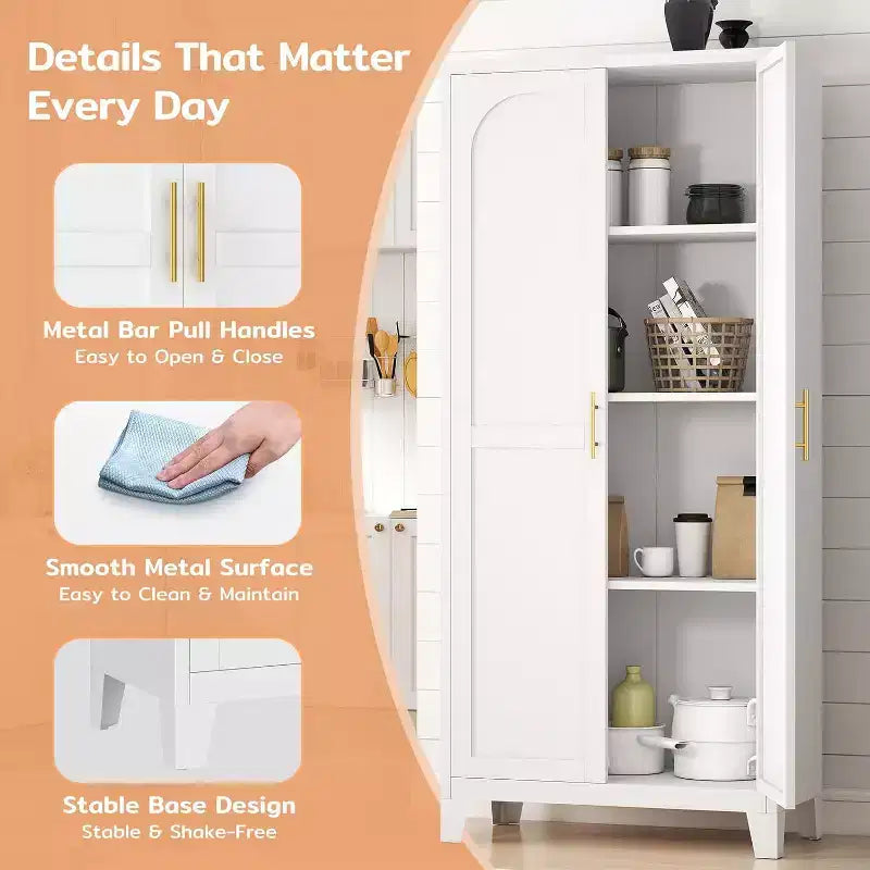 Zevemomo 61 Armoire de Rangement en Métal, Armoire Autonome à 2 Portes avec 3 Étagères Réglables, Meuble de Rangement Blanc pour Cuisine Salle de Bain Buanderie