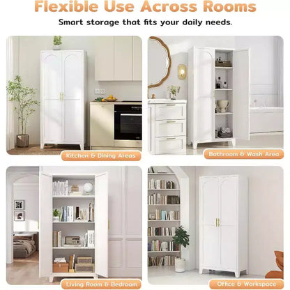 Zevemomo 61 Armoire de Rangement en Métal, Armoire Autonome à 2 Portes avec 3 Étagères Réglables, Meuble de Rangement Blanc pour Cuisine Salle de Bain Buanderie
