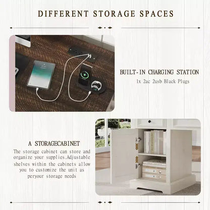 Dyonery Wood Home Office Desk with Charging Station 60 Bureau de direction de ferme avec tiroir/tiroir de classement/armoire de rangement, bureau d'ordinateur rustique