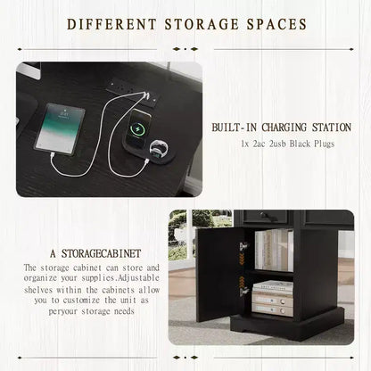 Dyonery Wood Home Office Desk with Charging Station 60 Bureau de direction de ferme avec tiroir/tiroir de classement/armoire de rangement, bureau d'ordinateur rustique