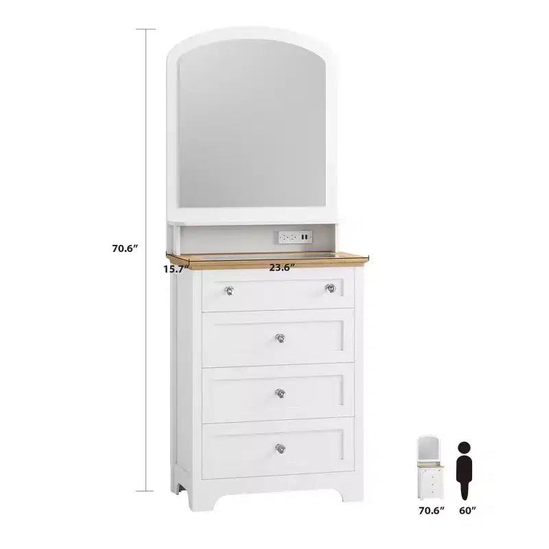 Commode avec miroir et lumières LED, Table de maquillage moderne avec station de charge