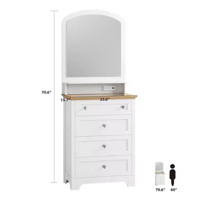 Commode avec miroir et lumières LED, Table de maquillage moderne avec station de charge