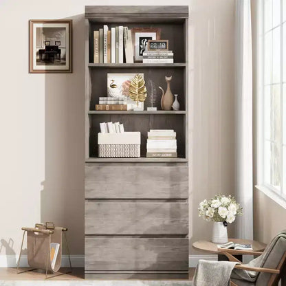 Bibliothèque de 70 pouces, meuble de rangement en bois avec trois tiroirs pour salon, bureau, cuisine, bureau à domicile