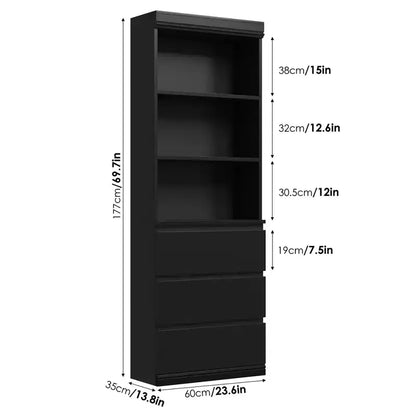 Bibliothèque de 70 pouces, meuble de rangement en bois avec trois tiroirs pour salon, bureau, cuisine, bureau à domicile