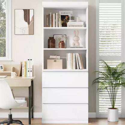 Bibliothèque de 70 pouces, meuble de rangement en bois avec trois tiroirs pour salon, bureau, cuisine, bureau à domicile