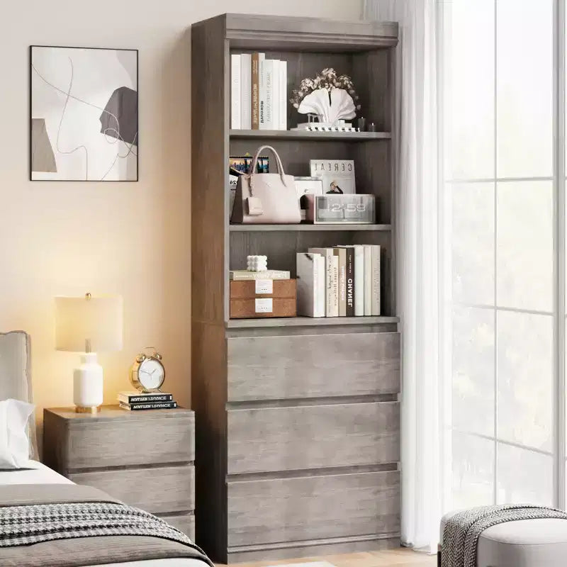 Bibliothèque de 70 pouces, meuble de rangement en bois avec trois tiroirs pour salon, bureau, cuisine, bureau à domicile