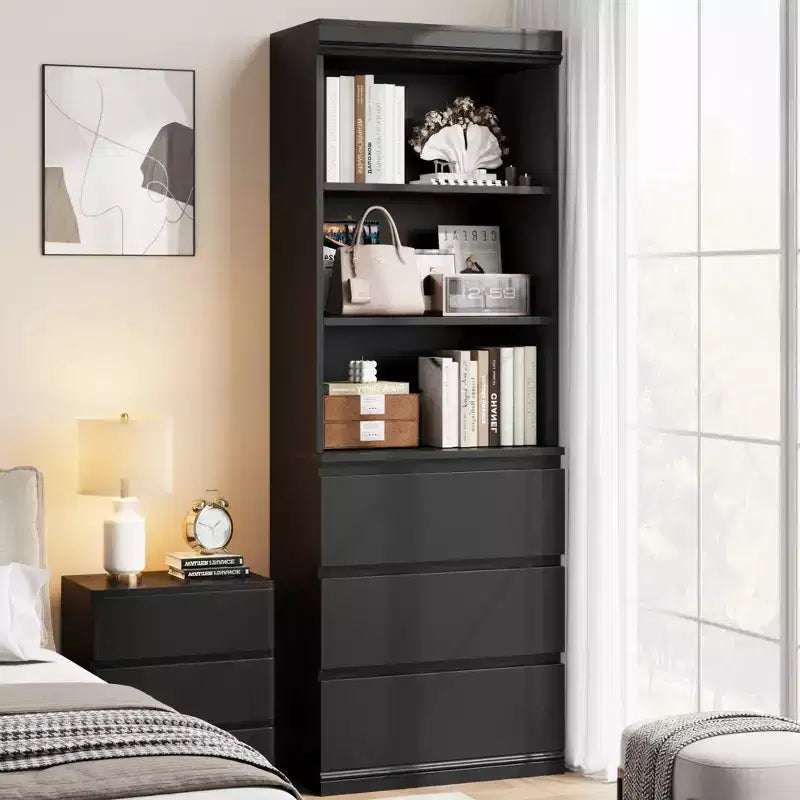 Bibliothèque de 70 pouces, meuble de rangement en bois avec trois tiroirs pour salon, bureau, cuisine, bureau à domicile