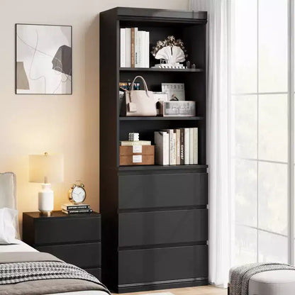 Bibliothèque de 70 pouces, meuble de rangement en bois avec trois tiroirs pour salon, bureau, cuisine, bureau à domicile