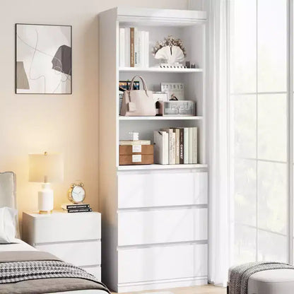 Bibliothèque de 70 pouces, meuble de rangement en bois avec trois tiroirs pour salon, bureau, cuisine, bureau à domicile