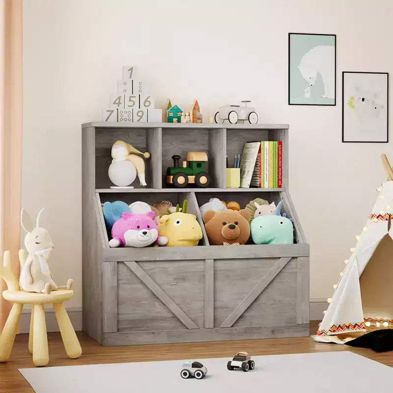 Étagère à livres pour enfants, boîte de rangement de jouets pour enfants, armoire de rangement de jouets avec étagère à livres, convient pour salle de jeux, chambre à coucher, chambre d'enfant, salle de classe