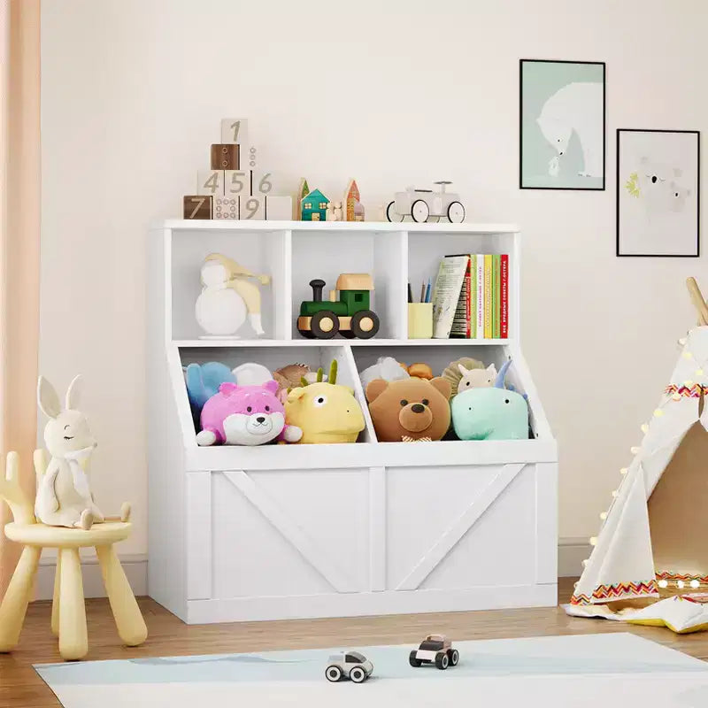 Étagère à livres pour enfants, boîte de rangement de jouets pour enfants, armoire de rangement de jouets avec étagère à livres, convient pour salle de jeux, chambre à coucher, chambre d'enfant, salle de classe