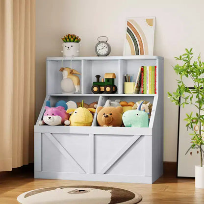Children's bookshelf, children's toy storage box, toy storage cabinet with bookshelf, suitable for playroom, bedroom, nursery, classroom