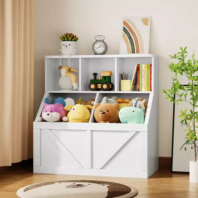 Étagère à livres pour enfants, boîte de rangement de jouets pour enfants, armoire de rangement de jouets avec étagère à livres, convient pour salle de jeux, chambre à coucher, chambre d'enfant, salle de classe
