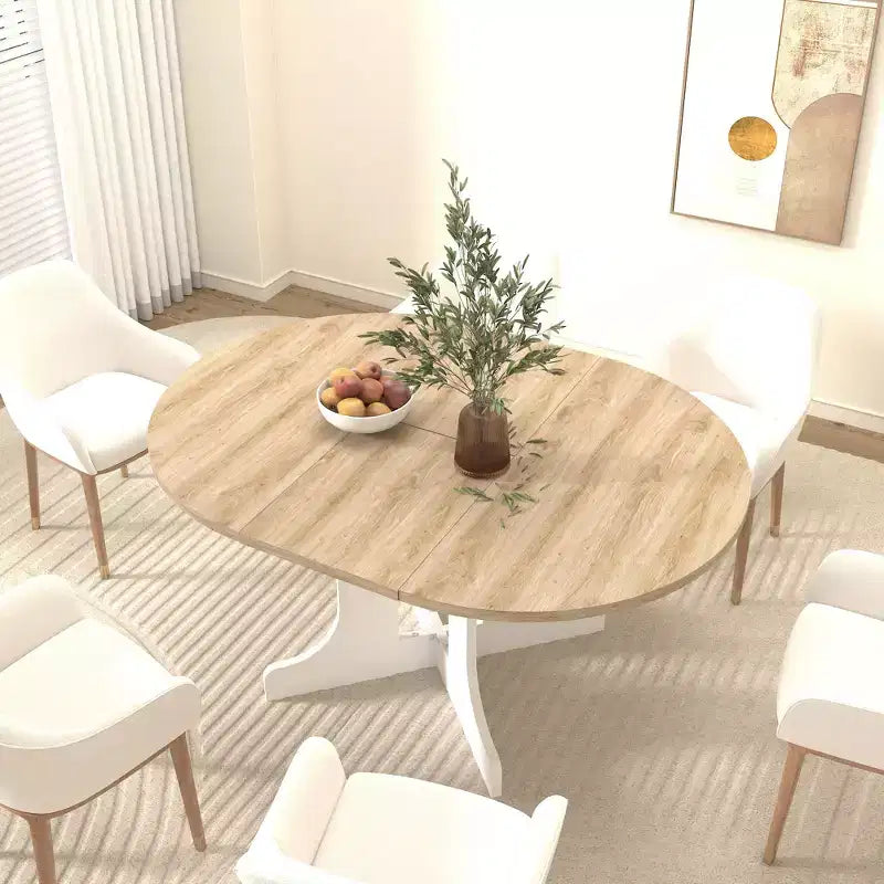 Okak 59IN Farmhouse Expandable Dining Table with Criss Cross Legs, Kitchen Table with Removable Leaf Trestle, Folding Table for Kitchen, White+Oak