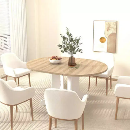 Table à manger extensible de ferme Okak 59IN avec pieds croisés, table de cuisine avec rallonge amovible, table pliante pour la cuisine, blanc+chêne