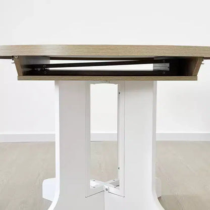 Table à manger extensible de ferme Okak 59IN avec pieds croisés, table de cuisine avec rallonge amovible, table pliante pour la cuisine, blanc+chêne