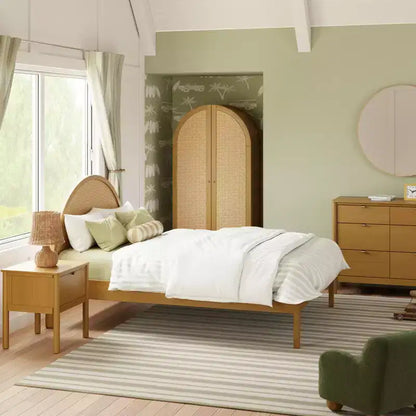 Lit double en rotin Babyletto Bondi - Miel avec rotin naturel