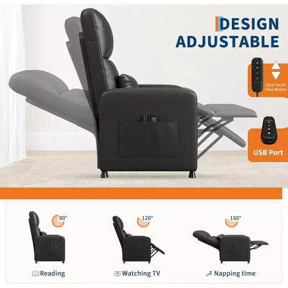 Fauteuil inclinable électrique ergonomique - Fonctions massage et chauffage, inclinable électrique réglable, canapé simple en cuir PU rembourré (Utilisation en salon)
