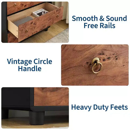 Commode à 5 tiroirs pour chambre à coucher, commode haute en bois de 46 po avec poignées en métal, meuble TV robuste pour salon, organisateur de rangement pour placard