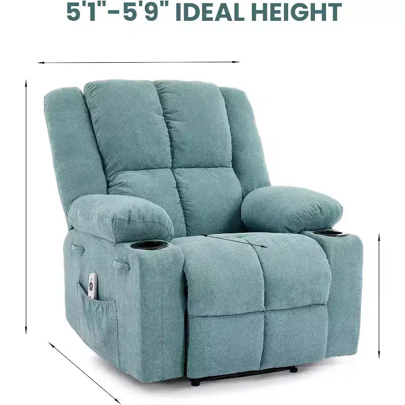 Fauteuil inclinable manuel avec massage et chauffage - Capacité de 175 kg, fauteuil d'appoint pour salon, chambre à coucher, inclinaison de 155°, porte-gobelets, livraison en une seule boîte