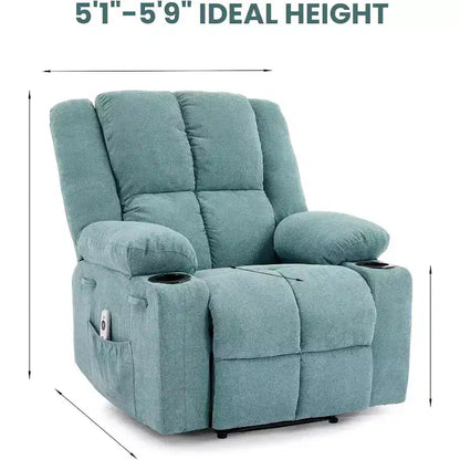 Fauteuil inclinable manuel avec massage et chauffage - Capacité de 175 kg, fauteuil d'appoint pour salon, chambre à coucher, inclinaison de 155°, porte-gobelets, livraison en une seule boîte